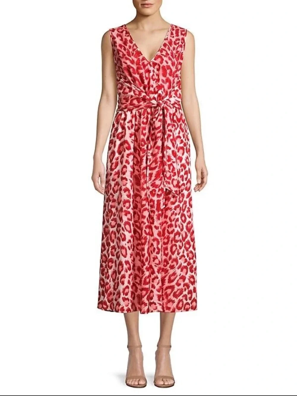Kate Spade Panthera Tie Waist Jumpsuit Red Leopard Print Size Medium